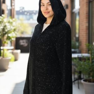 Genuine Sonoma Jean Company Women's Small Hooded Sweater Black Speckled White